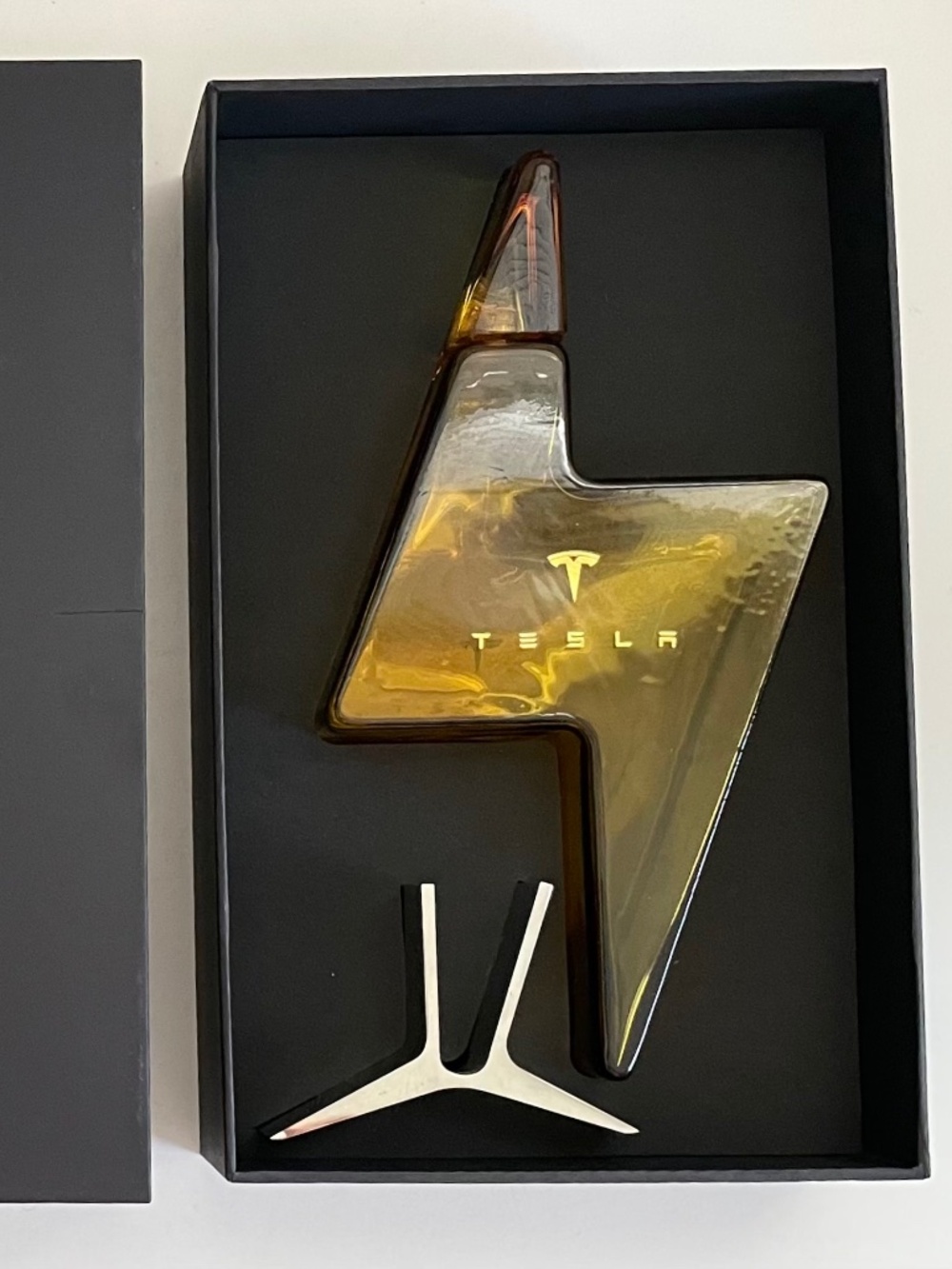 TESLA Lightning Bolt EMPTY Bottle + Stand + Original Box